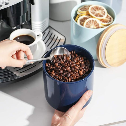 Sweejar Kitchen Canisters Ceramic Food Storage Jar, Stackable Containers with Airtight Seal Wooden Lid for Serving Coffee Bean, Flour, Tea, Cookies and More - 58 Fl Oz(Navy)