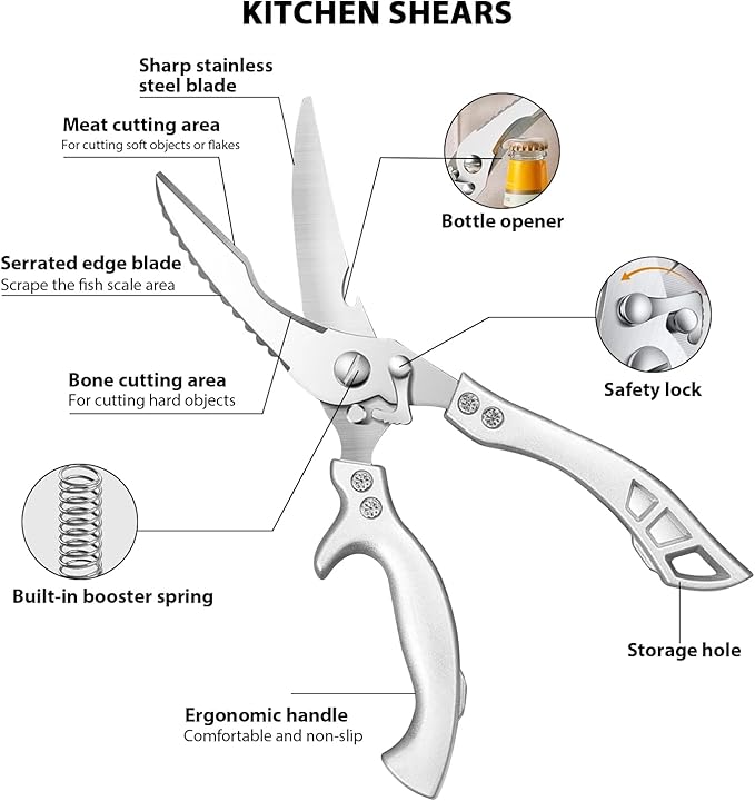 Poultry Shears, Heavy Duty Kitchen Shears With Anti-Slip Handle,Poultry Scissors for Meat, Chicken, Bone,Turkey, Fish