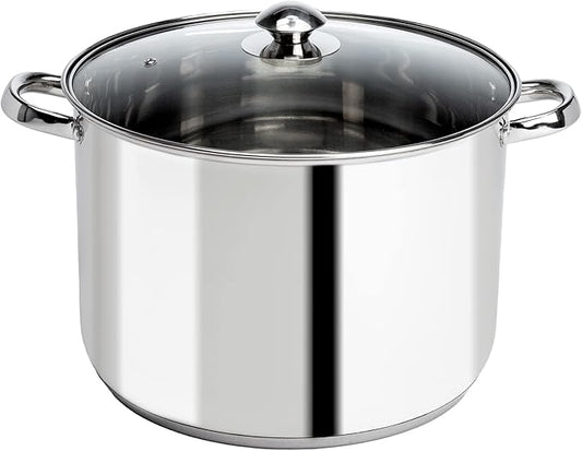 Ecolution Pure Intentions Stock Pot - Features Tempered Glass Lid, Stay-Cool Handles, and Encapsulated Bottom - Oven Safe - Curbside Recyclable Stainless Steel - 12 Quarts