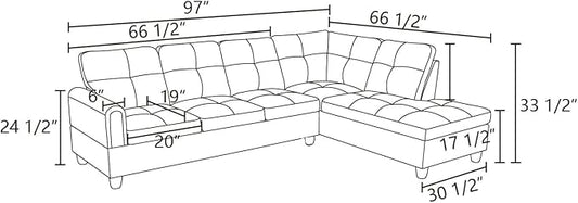 NicBex L Shaped Couch Sectional Couches for Living Room 2 Pieces Modern Sectional Sofa with Right Chaise Sectional Couch with Solid Frame for Living Room, Linen, Black Grey