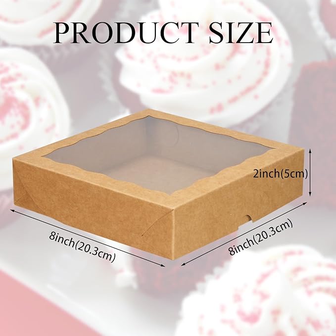 15pcs 8x8x2 Inches Brown Bakery Boxes with Window - Perfect for Cookies, Chocolate Covered Strawberries, Cakesicles & More