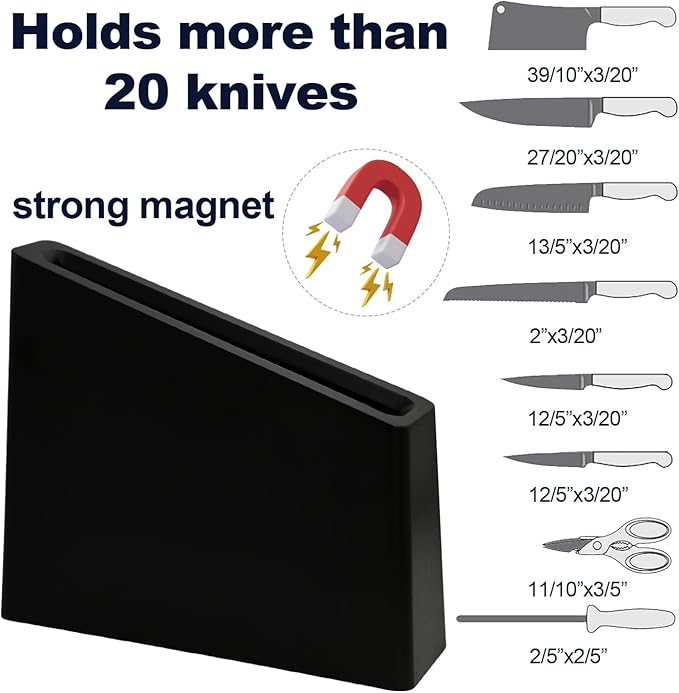Resafy Magnetic Knife Holder Black Wooden Block Knife Display Holder Rack Magnetic Stands with Strong Enhanced Magnets Kinves Strip