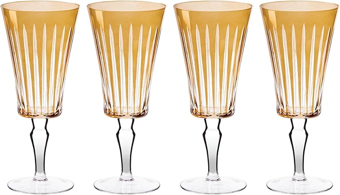 Vikko Water Glasses, Elegant Goblet with Stem, Timeless Collection 13 Ounce Unique Glass Cup for Fine Dining, Set of 4 Amber Glasses, Dishwasher Safe