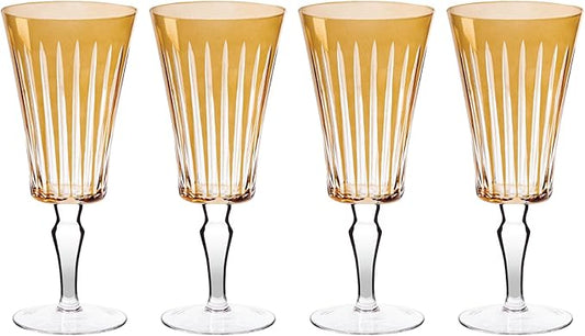 Vikko Water Glasses, Elegant Goblet with Stem, Timeless Collection 13 Ounce Unique Glass Cup for Fine Dining, Set of 4 Amber Glasses, Dishwasher Safe
