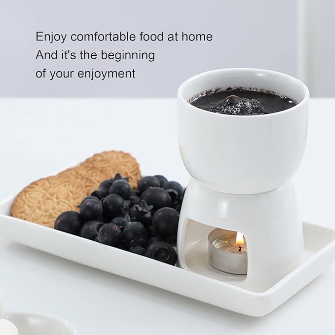 Butter Heater Ceramic Butter Warmer Set Melt Hot Pot Bowl, Italian Style for Cheese Chocolate Butter Caramel, White Ceramics Chocolate Melting Oven