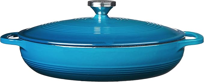 Lodge 3.6 Quart Enameled Cast Iron Covered Casserole with Lid – Dual Handles – Oven Safe up to 500° F or on Stovetop - Use to Marinate, Cook, Bake, Refrigerate and Serve – Cornflower Blue