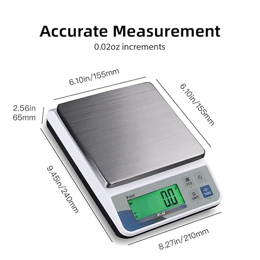 Polit KT-66 Digital Kitchen Scale 18lb/8000g|0.02oz/0.5g Precision Food Scale with LCD Display|Battery or Plug-in|Stainless Steel Top|Grams & Ounces|5 Units for Baking, Cooking, Farming & Shipping