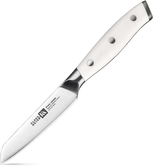 Stahl 3.5 inch Paring Knife High Carbon Exclusive German Steel Fruit Knife, Small Kitchen Knife with Ergonomic Handle (White)