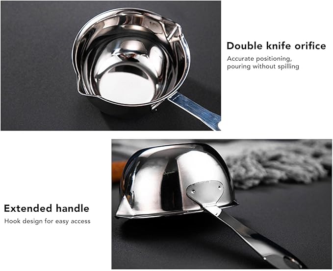 Butter Warmer, Butter Warmer Pot Food Grade Stainless Steel Mini Butter Warmer Milk Warmer Coffee Pot Stovetop Chocolate Melting Pan with 2 Pour Spouts Sauce Pan for Stove Top Coffee Tea Soup(300ML)