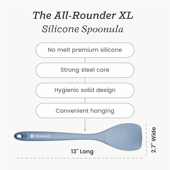 Starpack 'The All Rounder' XL Premium Silicone Spoonula Spatulas - Up to 600°F Heat Resistant Spatula Spoons - Best Silicone Spoonulas - Rubber Spatula Spoons - Kitchen Spoon Spatulas for Cooking