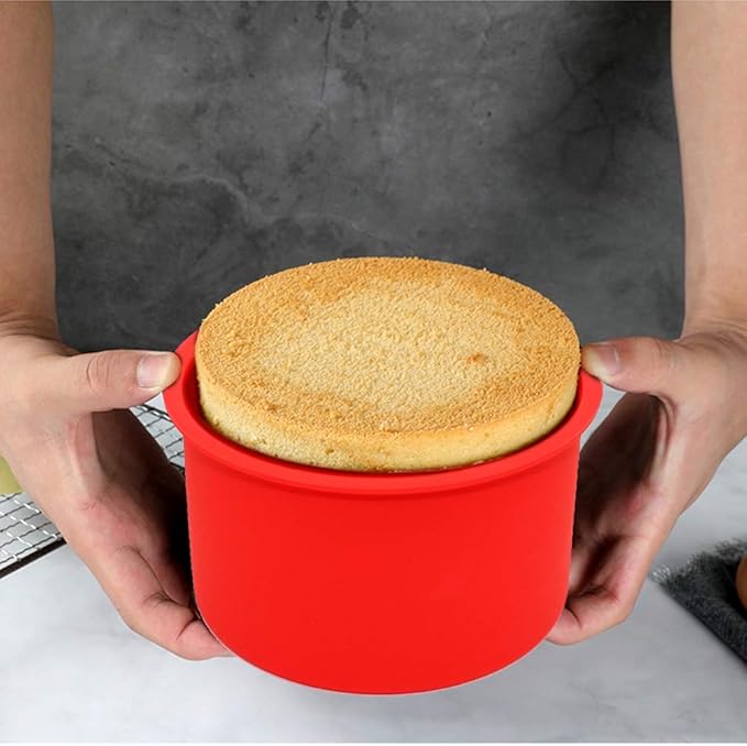 Silicone Cake Mold Baking Pan Round 4 Inch Non-Stick Bakeware Pan Reusable Cake Pan, Red, Set of 6
