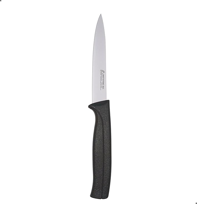 Paring Knife 4 Inch - MATTSTONE HILL Kitchen Utility Knife, Vegetable Knife, Slim Blade, Premium Stainless Steel, Semi Soft Handle, Black