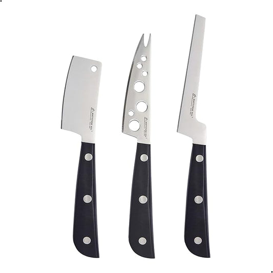 Cheese Knife Set, MATTSTONE HILL Cheese Knives - Soft & Semi Hard Cheese Knife, Soft Cheese Slicer, Cheese Cleaver, Premium Stainless Steel, Black Handle