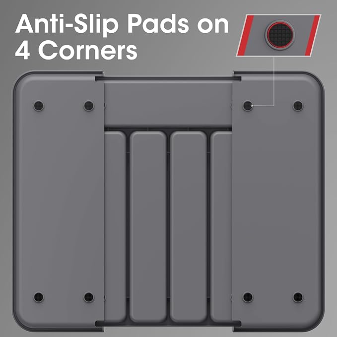 Aujen Silverware Organizer - Expandable Kitchen Drawer Organizer, Adjustable Utensil Organizer, Cutlery Tray for Forks, Knives, Multipurpose Kitchen Organizers and Storage Solution, Grey, Medium