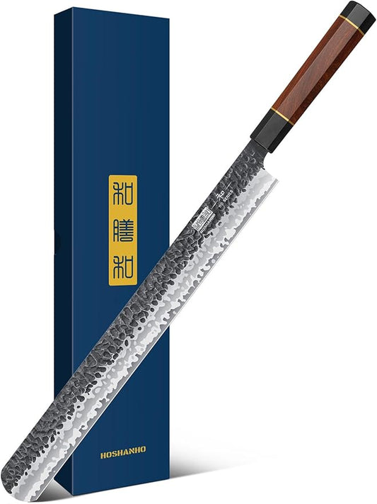 12 Inch Brisket Slicing Knife, Japanese Carving Knife for Meat Cutting and BBQ, Hand Forged Razor Sharp Slicing Knives with Ergonomic Octagonal Handle