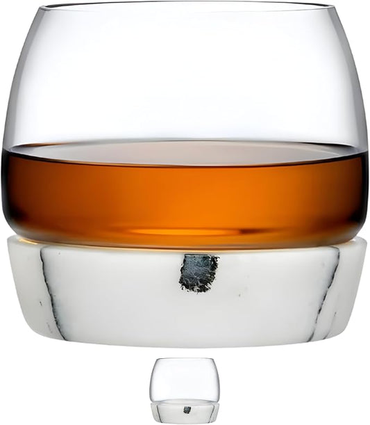 NUDE Whiskey Tumbler with Marble Base – 10.25 oz Lead-Free Crystal Whisky Rocks Glass, Handmade, Temperature-Retaining Marble Base, No Ice Needed – Luxury Bar Glass for Bourbon, Scotch & Cocktails