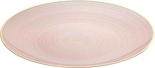 Restaurantware Plastic Plates 20 Pcs 10" Gold Rimmed Disposable Plates Heavy-Duty Pink Translucent Rippled Plastic Dinner Servers for Party, Weddings, Salads, Desserts, and Appetizers