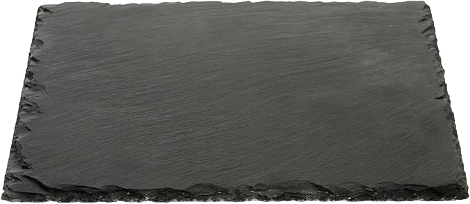 Restaurantware Slate Serving Trays 4 Pack of 10 x 10" Foam Feet Charcuterie Stone Plates Rustic Edges Freezable Black Square Serving Display Cheese Boards for Kitchen, Gourmet, Dining, Parties