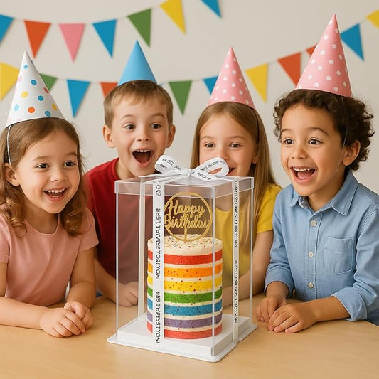 Sweet Degrees Clear Plastic Cake Box 13"x13"x19.5" | Ribbon Included |Tall Square Cake Carrier with Lid | Reusable Display Container for Tiered Cakes | Ideal for Weddings, Events, and Bakeries