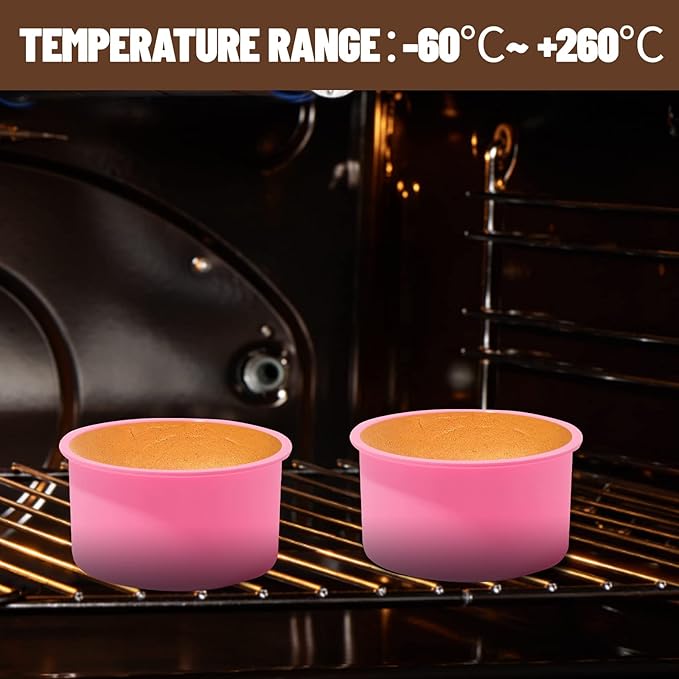 Silicone Mini Round Cake Molds, 4 Inch, Pink, Set of 6