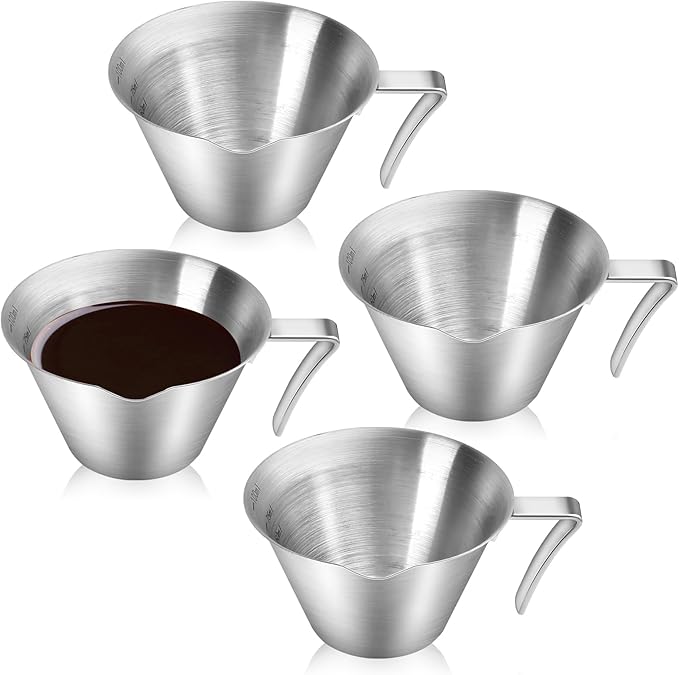 4 Pack Espresso Shot Cups with Handle Espresso Measuring Cup Dishwasher Safe Stainless Steel Pouring Cup for Tomato Sauce|Steak Sauce|Dessert|Beverage (Matte Glossy)