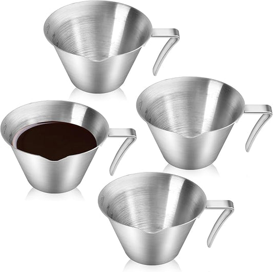 4 Pack Espresso Shot Cups with Handle Espresso Measuring Cup Dishwasher Safe Stainless Steel Pouring Cup for Tomato Sauce|Steak Sauce|Dessert|Beverage (Matte Glossy)