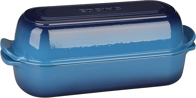 Enameled Cast Iron Loaf Pan with Lid, Dutch Oven Bread pan for Homemade Sourdough Bread Baking, 12.5x5.5 inch, 5qt, Lake Blue