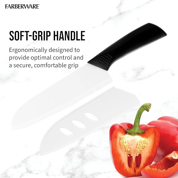 Ceramic Santoku Knife 7 Inch - High-Precision Blade for Meats, Fruits, and Vegetables - Durable with Protective Sheath - Black