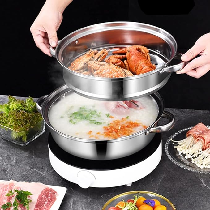 Steamer Pot for Cooking 11 inch Steamer Pot, 3-tier Multipurpose 18/8 Stainless Steel Steam Pot Cookware with Lid for Vegetable, Dumpling, Stock, Sauce, Food