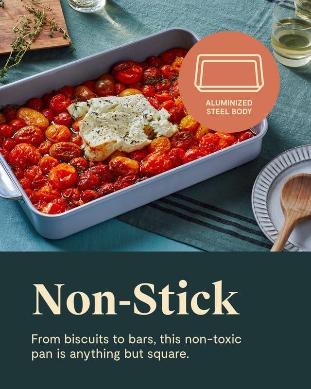 Caraway Non-Stick Ceramic 9”x13” Rectangle Pan - Naturally Slick Ceramic Coating - Non-Toxic, PTFE & PFOA Free - Perfect for Brownies, Lasagnas, and More - White