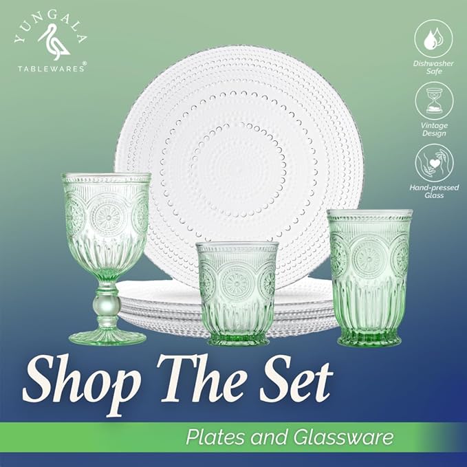 Yungala Green Wine Glasses set of 6 green goblets for lovers of green glassware or colored glassware that is dishwasher safe, sturdy and durable