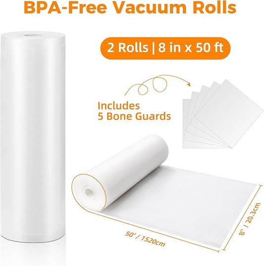 Wevac Vacuum Sealer Bags 11x50 Rolls 2 pack for Food Saver, Seal a Meal, Weston. Commercial Grade, BPA Free, Heavy Duty, Great for vac storage, Meal Prep or Sous Vide