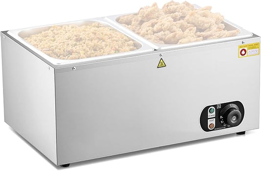 WILPREP Single-Well Commercial Food Warmer, Electric Warmer for Food with Adjustable Temp. & Automatic Shutoff, Stainless Steel Hot Food Well Food Heating Unit for Buffet Food Truck Hotel Catering