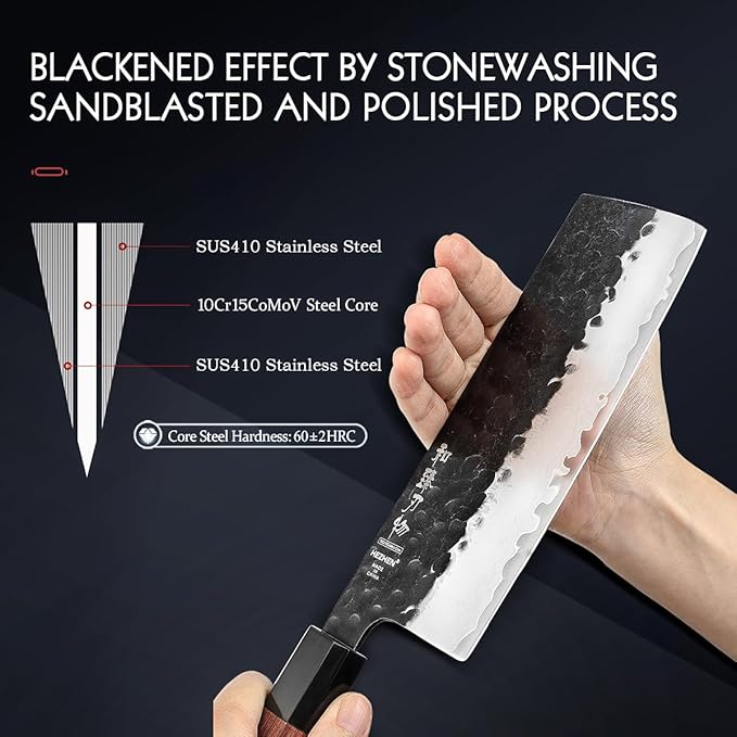 HEZHEN 6.9 inch Nakiri Knife,3 Layers High Carbon Composite Forging Steel, 10Cr15CoMoV Steel Core,Razor Sharp Kitchen Knife, Redwood Octagonal Handle with Premium Gift Box
