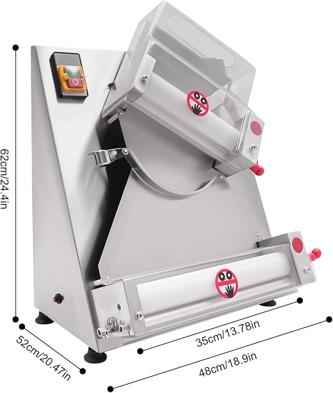 Automatic Pizza Dough Roller Machine,4-12in Commercial Dough Roller Sheeter Pasta Maker, Stainless Steel Dough Machine with Adjustable Thickness 0.03-0.21 in, for Pasta Maker Equipment