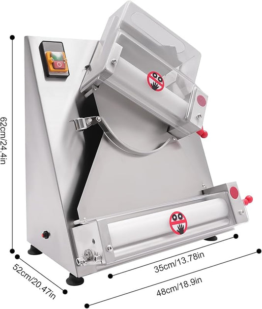 Automatic Pizza Dough Roller Machine,4-12in Commercial Dough Roller Sheeter Pasta Maker, Stainless Steel Dough Machine with Adjustable Thickness 0.03-0.21 in, for Pasta Maker Equipment