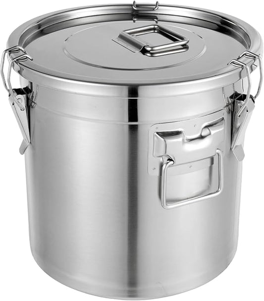 304 Stainless Steel Storage Containers with Lid, 21L/5.55gal Airtight Canister with Locking Clamps Multi-Purpose Kitchen Storager Bucket Food Jar, for Rice Cereal Flour Coffee Beans Milk (21L)