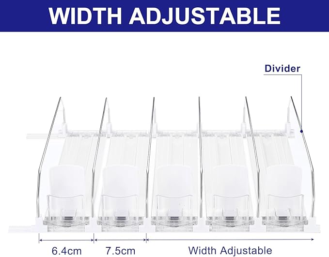 uxcell 5pcs Soda Can Organizer for Refrigerator, Self-Pushing Drink Organizer for Fridge, Width Adjustable Drink Dispenser Beverage Pusher For Pantry Vending Machine, White