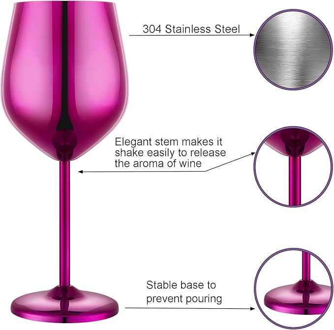 Stainless Steel Wine Glasses Set of 2, 18 oz Unbreakable Purple Wine Glass Unique Metal Wine Goblets for Outdoor Capming and Pool Gift for Wine Lovers