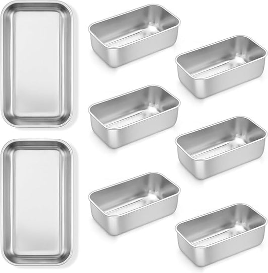 TeamFar Mini Loaf Pan, 8 PCS Stainless Steel Loaf Pans for Baking Bread, 6.3 x 3.5 Inch Bread Baking Pan for Homemade Bread, Meatloaf, Cake and Brownies, Non-Toxic, Oven & Dishwasher Safe