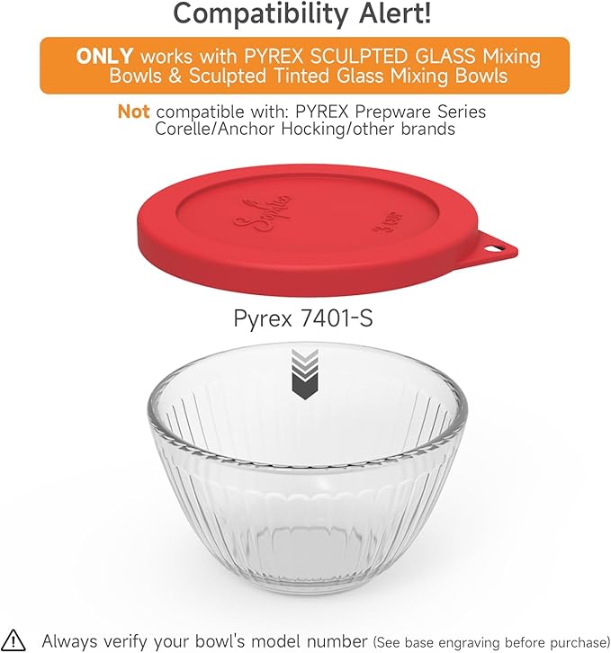 SOPHICO Silicone Replacement Lids for Pyrex Sculpted Glass & Tinted Glass Bowls Mixing Bowls, Lids For 7401-s 3-Cup(Container not included)