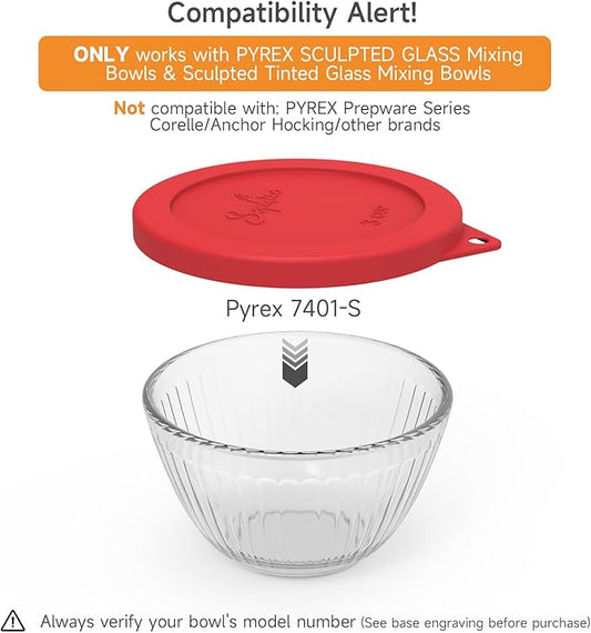 SOPHICO Silicone Replacement Lids for Pyrex Sculpted Glass & Tinted Glass Bowls Mixing Bowls, Lids For 7401-s 3-Cup(Container not included)