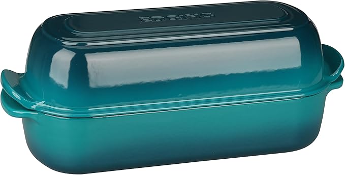 Enameled Cast Iron Loaf Pan with Lid, Dutch Oven Bread pan for Homemade Sourdough Bread Baking, 12.5x5.5 inch, 5qt, Darkcyan
