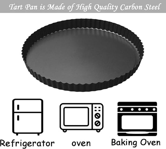 Tart Pans 9 Inch with Removable Bottom Fluted Pie Tart Pans, Round Non-Stick Pan Quiche Pan, for Baking Pizza Mousse Cakes, Christmas Dessert