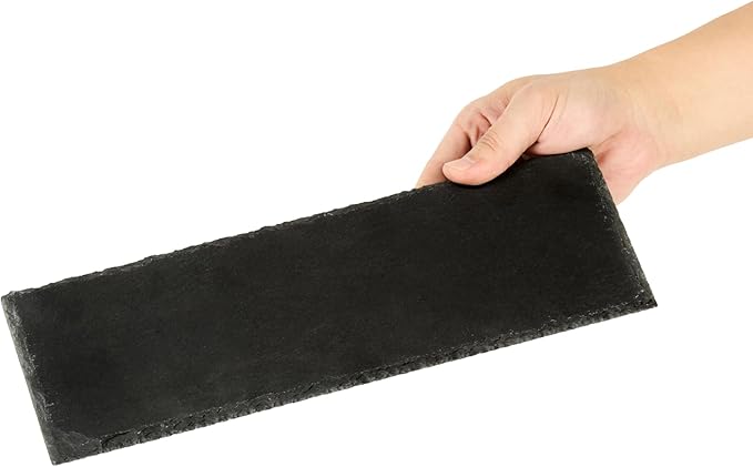 Restaurantware Slate Serving Trays 4 Pack of 11.8" x 4" Foam Feet Charcuterie Stone Plates Rustic Edges Freezable Black Serving Display Cheese Boards for Kitchen, Gourmet, Dining, Parties