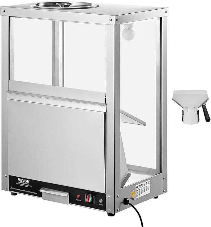 VEVOR Nacho Chip Warmer, 84.5QT Stainless Steel Machine with Warming Light, Deflection Board, for Popcorn, Potato Chips, Peanuts
