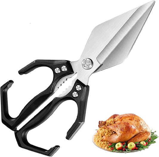 Seattleget Multifunctional Heavy-Duty Kitchen Shears, 2025 New 2 in 1 Ergonomic Kitchen Scissors, Poultry Scissors Heavy Duty Cut Bone, for Chicken, Meat, Seafood, Bone Cutting (Black)