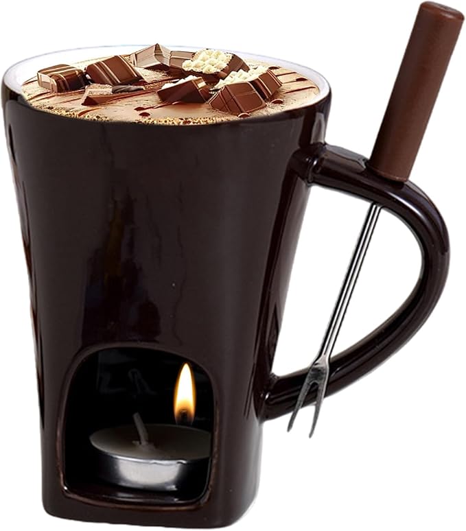 Personal Chocolate Fondue Set Of 3, Chocolate Melting Cup Tea Light With Fork, Ceramic Sweet Melted Fondue Mug For Butter Cheese Dessert Candy Chocolates, Meltie Cup For Cooks Kids Adults