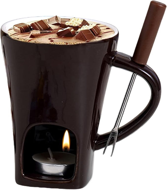 Personal Chocolate Fondue Set Of 3, Chocolate Melting Cup Tea Light With Fork, Ceramic Sweet Melted Fondue Mug For Butter Cheese Dessert Candy Chocolates, Meltie Cup For Cooks Kids Adults