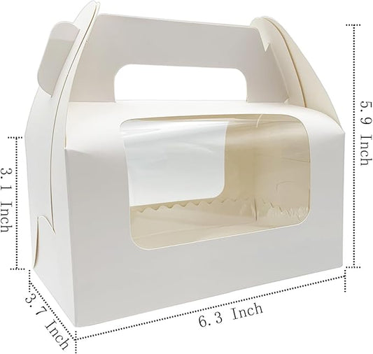 30 Pcs 6.3 Inch Window Roll Cake Gable Boxes Bulk with Handle & Cake Boards, Homemade & Bakery White Paper Favor Containers, Easy Carrying, Gift Boxes for Christmas Wedding